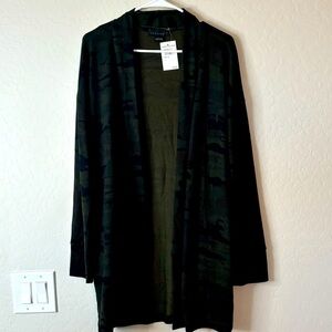 NWT Sactuary Camouflage Duster Black Green Pockets Open Sweatshirt Cardigan Sz L